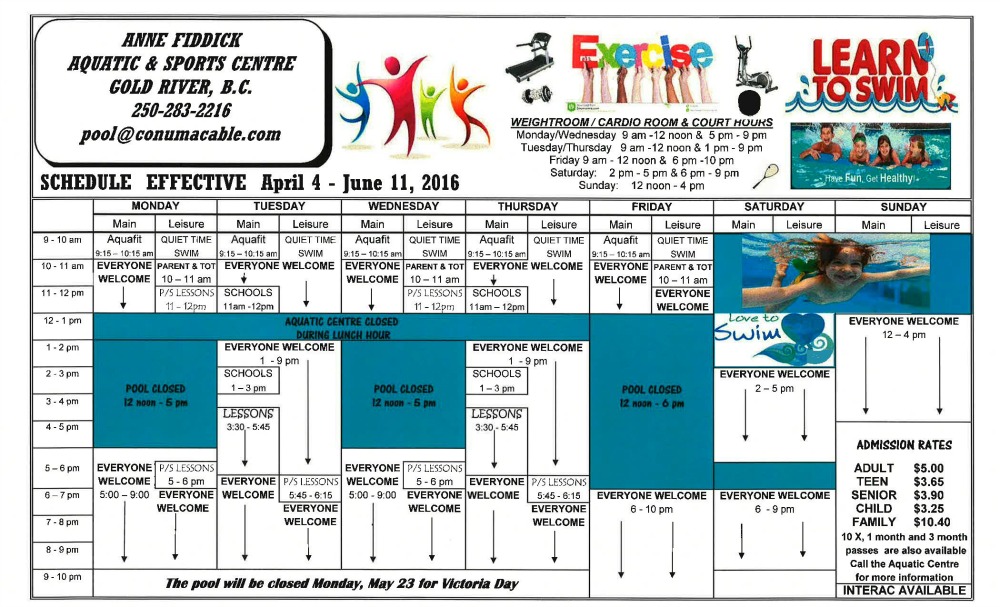 Spring 2016 Pool Schedule