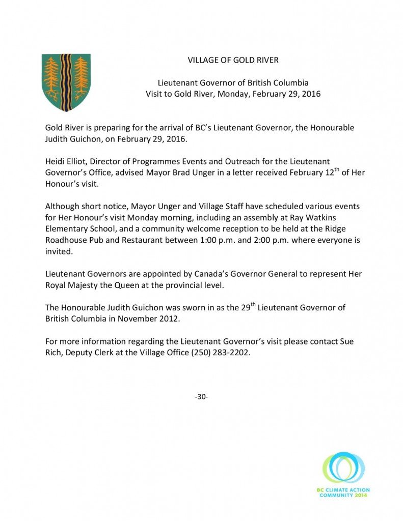 Lt Gov Notice of Visit