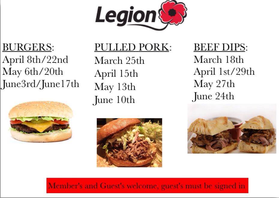 Legion Dinner Schedule