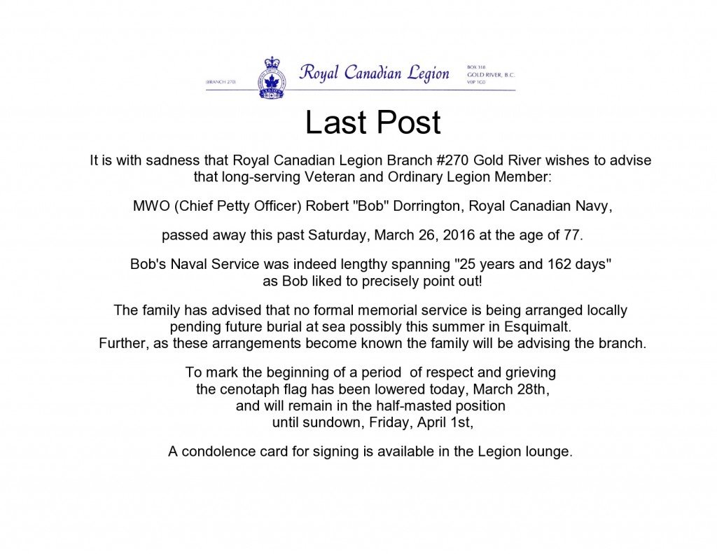 Last Post Bob Dorrington