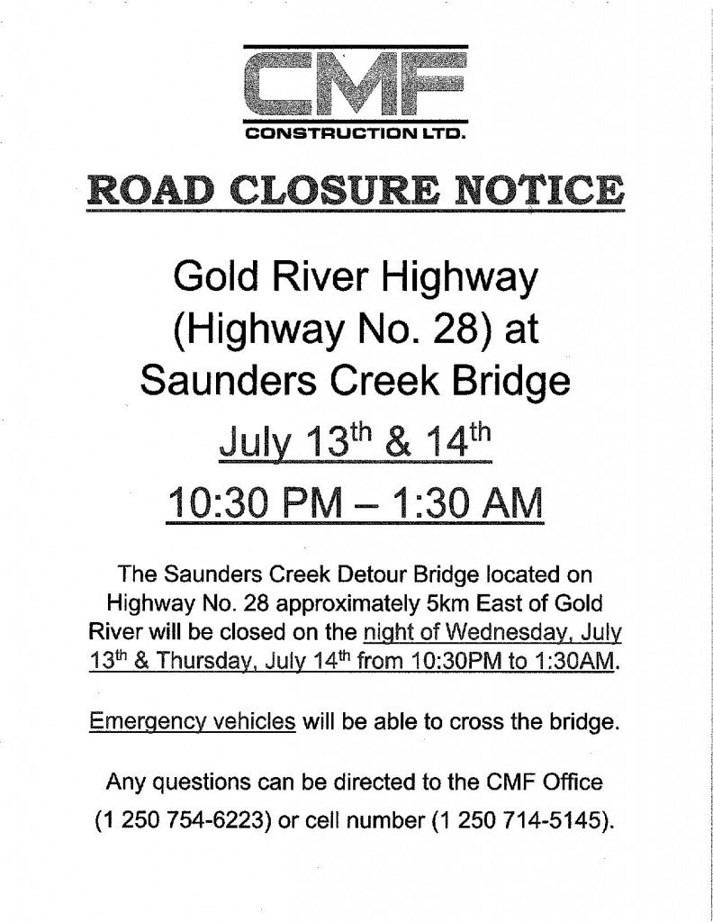 Hwy 28 Notice of Closure