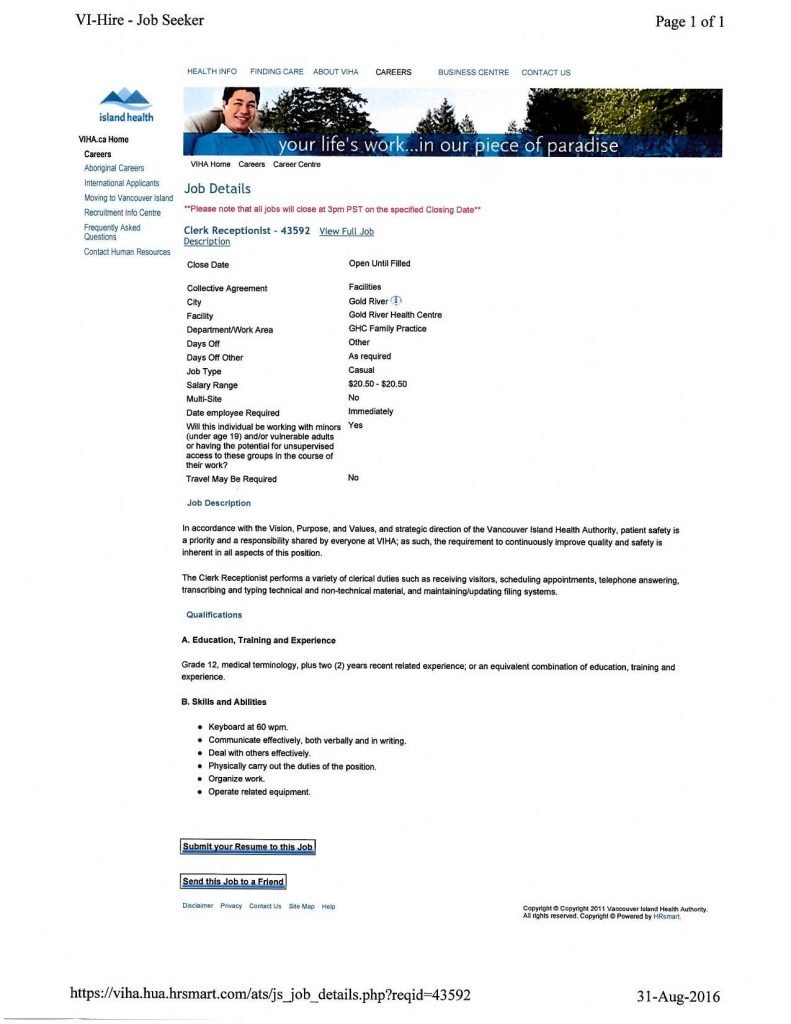 Clerk Receptionist